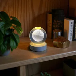 veevate Decorative Crystal Moon LED Night Lamp with Wooden Base – Warm White 6 cm Night Lamp image 5