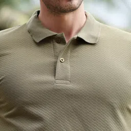 campus sutra Men Solid Polo Neck Cotton Blend Green T-Shirt image 5