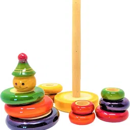 toycel Jolly Joker - 10 Pieces Of Wooden Toys Ring Set Handmade (Multicolor) Rattle image 3