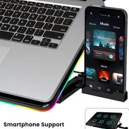 Portronics My Buddy Air RGB Lit Gaming Laptop Cooling Pad with 7 Level Adjustable Height, Mobile Stand, 6 X Cooling Fans, Dual USB Ports Laptop Stand image 5