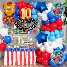 aoes Iron-Man 10th Birthday Decoration Kit Superhero Theme Balloons & Banner Combo image 1
