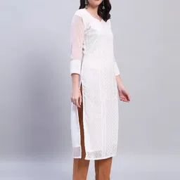 umoly Women Chikan Embroidery Georgette A-line Kurta image 3