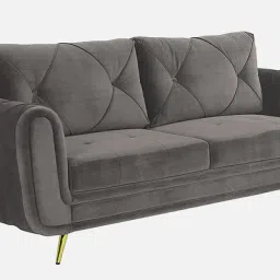 casacraft from pepperfry Atlantis Velvet 3 Seater Sofa in Fossil Grey Colour image 3