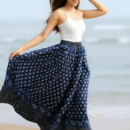 aalivaas Women Floral Print Flared Blue Skirt-picture-24