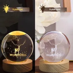 entryzone 3D Crystal Ball Lamp with Wooden Base Gift For Kids Table Lamp image 3