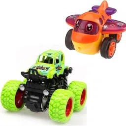 kavyatanishq Green mini monster car & unbreakable mini team plane for kids pack of -2-picture-21