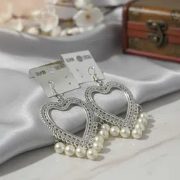 love jhumka A pair of silver-toned heart-shaped earrings with pearl accents Coral Sterling Silver Tunnel Earring-picture-14