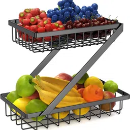 prime krafts 2 Tier Countertop Fruit Basket for Fruits Vegetables Bread Snacks-Z Shape Iron Fruit & Vegetable Basket-picture-10