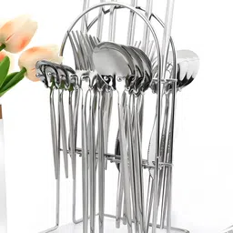 bonzeal Mirror Finish Stainless Steel Silver Cutlery Set with Stand for 6 Person Stainless Steel Cutlery Set-picture-26