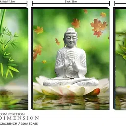 halre Set Of 3 Lord Buddha Uv Textured Wall Paintings For Living Room Digital Reprint 12 inch x 18 inch Painting image 2