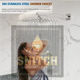 snitch SS-304 Grade, 6x6 Square Over Head Shower With 18-INCH Arm and Wall Flange Fixed Mount image 4