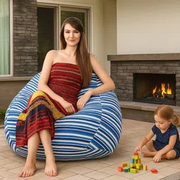 style homez 4XL Classic Cotton Canvas Stripes Printed Teardrop Bean Bag With Bean Filling image 4