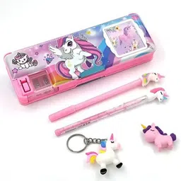 Unicorn Geometry Set of 5 Pc Combo Cool and Cute Design Durable Materials Compact and Portable Magnetic Pencil Box with Calculator and Dual Sharpener Art Plastic Pencil Box-image-61