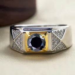zarkan Hallmarked 925 Two-Tone Silver Ring with Black Diamond Sterling Silver Zircon Rhodium Plated Ring image 1