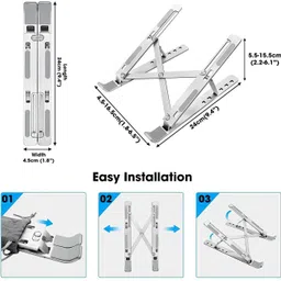 RECTITUDE Aluminium Portable Laptop Stand with Adjustable Height, Ventilated Foldable Aluminium Desk Stand Laptop Stand with Adjustable Height Compatible with Universal Laptops image 3