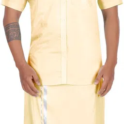 Prakasam Cotton SILK LOOK ASHA PATTU 8 YARD(3.60M)COLOUR Solid Men Dhoti image 4