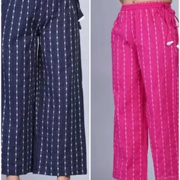loopup Pack of 2 Women Regular Fit Multicolor Pure Cotton Trousers image 3