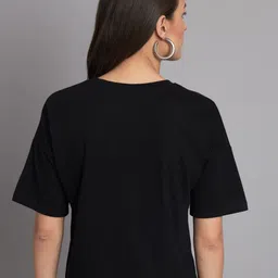 ad fashion Women Printed, Typography Round Neck Pure Cotton Black T-Shirt image 2