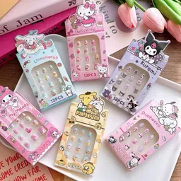 adornish 36 Pcs Kawaii Girls Press On Nail Set - Cute Sanrio Kuromi Kids and Cinnamoroll DIY Nail Art - Pre-glue Girls Kawaii Nails Edit image 5