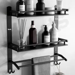bzcarts by bzcarts Black S.S. 304 Bathroom Stand | Towel Hanger for Bathroom | Bathroom Accessories Black Towel Holder image 1
