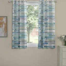 Teal Polyester Abstract 5ft Semisheer Eyelet (2 pc) Window Curtains by ROSARAHOME image 1