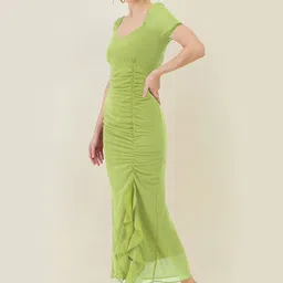 aayu Women A-line Light Green Maxi/Full Length Dress image 4