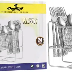 Stainless Steel Spoon stand / rack Steel Cutlery Set Stainless Steel Cutlery Set (TWINKLE STAR handle design) | ( 6 pcs of desert spoon 6 pcs of master table spoon 6 pcs of desert table fork & 6 pcs tea spoon) | Stainless Steel Cutlery Set` Stainless Steel Cutlery Set-image-1