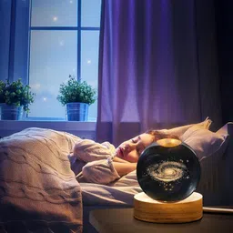 lipzie Crystal Ball Night Light | 3D Engraved LED Glass Lamp with Wooden Base Table Lamp image 5