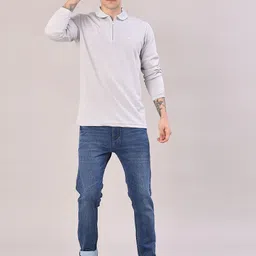 v-mart Men Slim Mid Rise Dark Blue Jeans image 5