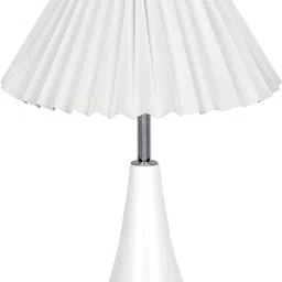 glowhere Matte White Bedside Lamp, Pleated White Fabric Shade, E27 Bedside & Living room Table Lamp image 2