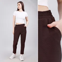 leewan Women Solid Brown Track Pants image 5