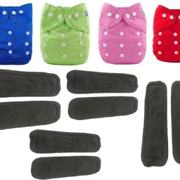 Pack of 4 Cloth Diaper with 8 Black pad - Baby Pocket Diaper with Wet-free Insert Black Pad / Washable Cloth Diaper / Reusable Nappy for Kids (Multicolor)-image-57