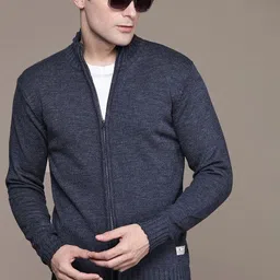 roadster Men Solid High Neck Dark Blue Sweater-picture-16