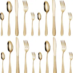 Hammered Aurum Gold Silverware Set | 20-Piece Premium Elegant Flatware Set Stainless Steel Cutlery Set-image-8