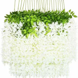 kanha white wisteria flowers set of 4 sticks White Westeria Artificial Flower-picture-20