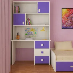 adona Flora Kids Study Desk cum Bookshelf with Shuttered Cabinets Open Shelves and Drawers in Ivory Lavender Purple Colour-picture-13