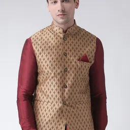 DEYANN Men Brown & Maroon Printed Woven Nehru Jacket-picture-33