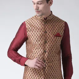 DEYANN Men Brown & Maroon Printed Woven Nehru Jacket-picture-24