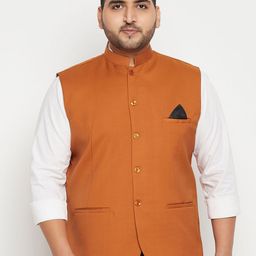 VASTRAMAY Men Orange Solid Slim-Fit Woven Nehru Jacket-picture-43