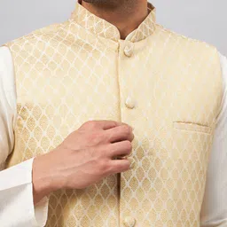 VASTRAMAY Mandarin Collar Straight Kurta With Churidar & Woven Design Nehru Jacket image 2
