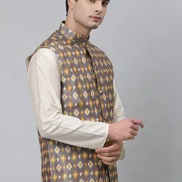NEUDIS Men Grey Printed Nehru Jacket image 2