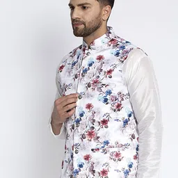 Benstoke Men White & Blue Printed Woven Nehru Jacket image 2
