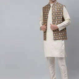 NEUDIS Men Grey Printed Nehru Jacket image 5