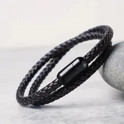 the men thing STARRY TWINE - American Style Genuine Braided Leather Bracelet with Stainless Steel Clasp Magnetic Buckle for Men & Boy (8 inch) image 3