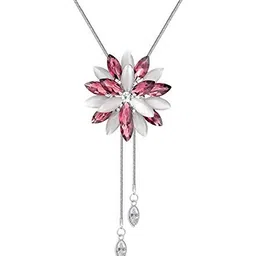 shining diva fashion Stylish Crystal Flower Silver Plated Long Chain Pendant Necklace for Women image 1