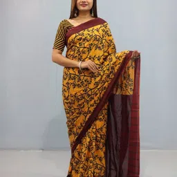 NIKHILAM Floral Pure Cotton Bagru Saree-image-45