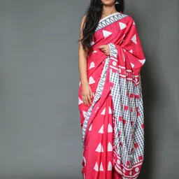 Sanganeri Print Geometric Printed Mulmul Cotton Bagru Saree-image-82