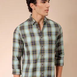 The Indian Garage Co Men Green Slim Fit Opaque Checked Casual Shirt image 5