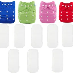 topgifties Baby Diaper 4 cloth diaper & 8 white insert pad for kids multicolor-picture-24