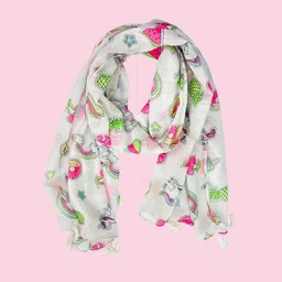 ruma luxe Printed Polycotton Women White Scarf, Stole image 1